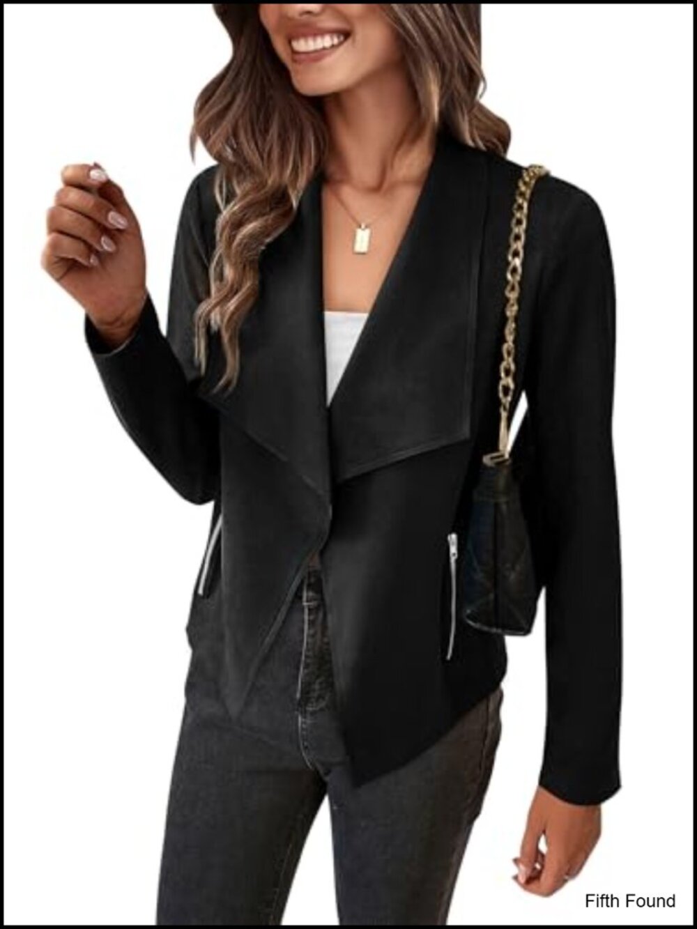 Women's Faux Suede Cropped Jacket Waterfall Collar Open Front Pockets Casual